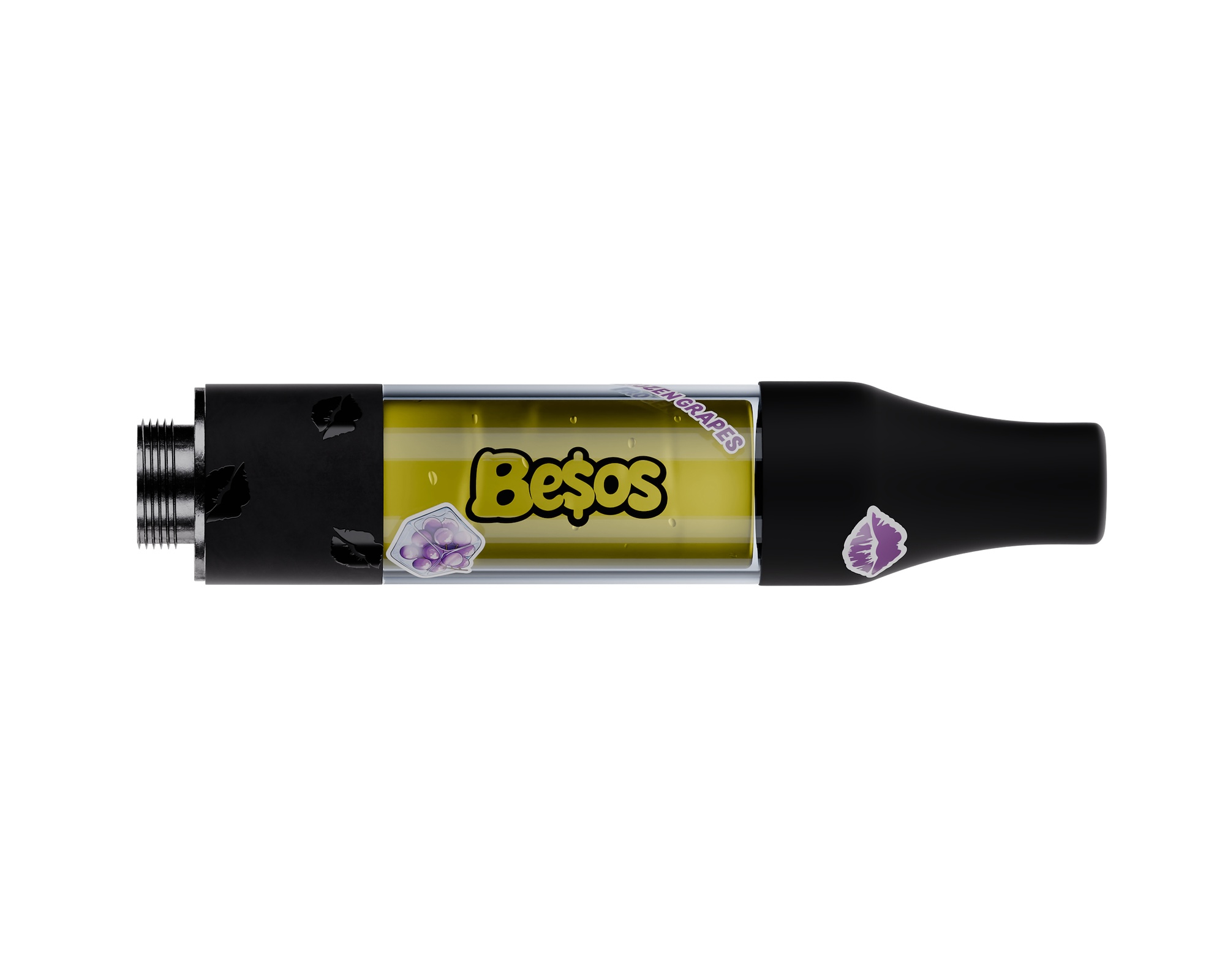 Besos brand beverage bottle with yellow label and black plastic exterior