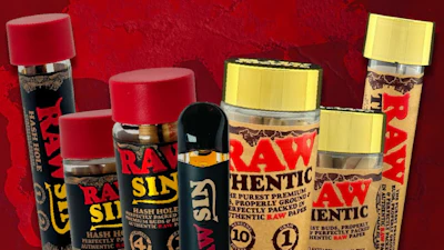 RAW premium smoking products collection including rolling papers, hash holders, and accessories displayed on red background