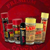 RAW premium smoking products collection including rolling papers, hash holders, and accessories displayed on red background