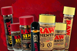 RAW premium smoking products collection including rolling papers, hash holders, and accessories displayed on red background